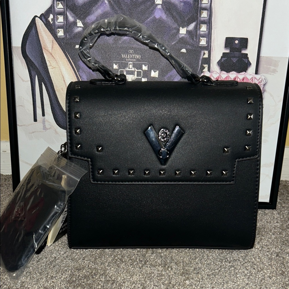 Valentino Orlandi Black Satchel with Silver Accents